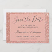 Rose Gold Sparkle Glitzer Sweet 16 Save the Date (Rückseite)