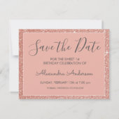 Rose Gold Sparkle Glitzer Sweet 16 Save the Date (Rückseite)