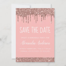 Rose Gold Sparkle Glitzer Sweet 16 Save the Date