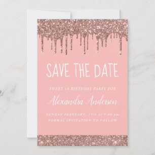 Rose Gold Sparkle Glitzer Sweet 16 Save the Date Einladung