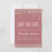 Rose Gold Sparkle Glitzer Sweet 16 Save the Date
