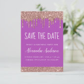 Rose Gold Sparkle Glitzer Sweet 16 Save the Date Einladung (Stehend Vorderseite)