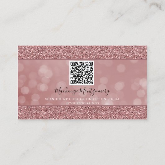 Rose Gold Sparkle Glitzer Tropfen Bokeh QR Code Visitenkarte (Rückseite)