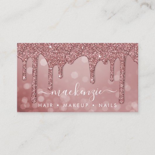 Rose Gold Sparkle Glitzer Tropfen Bokeh QR Code Visitenkarte (Vorderseite)