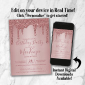 Rose Gold Sparkle Glitzer Tropfen jedes Jahr am Ge Einladung