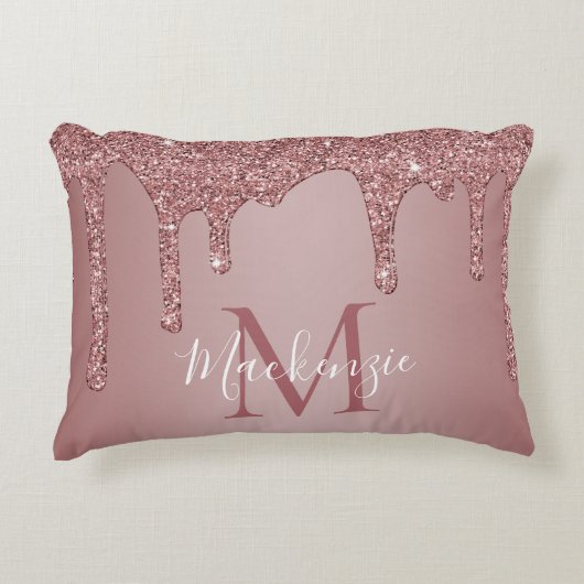 Rose Gold Sparkle Glitzer Tropfen Monogram Baby Dekokissen (Vorderseite)