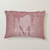 Rose Gold Sparkle Glitzer Tropfen Monogram Baby Dekokissen (Rückseite)