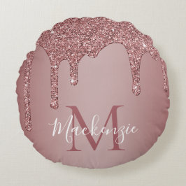 Rose Gold Sparkle Glitzer Tropfen Monogram Baby Rundes Kissen
