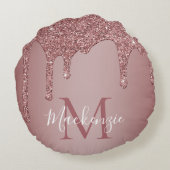 Rose Gold Sparkle Glitzer Tropfen Monogram Baby Rundes Kissen (Rückseite)