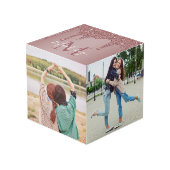 Rose Gold Sparkle Glitzer Tropfen Monogram Foto Würfel (Vorderseite Schrägansicht)