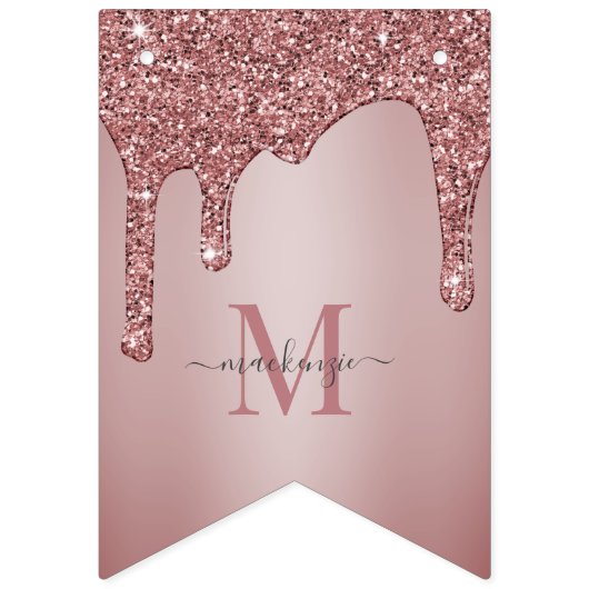 Rose Gold Sparkle Glitzer Tropfen Monogram Geburts Wimpelkette (Erste Fahne)