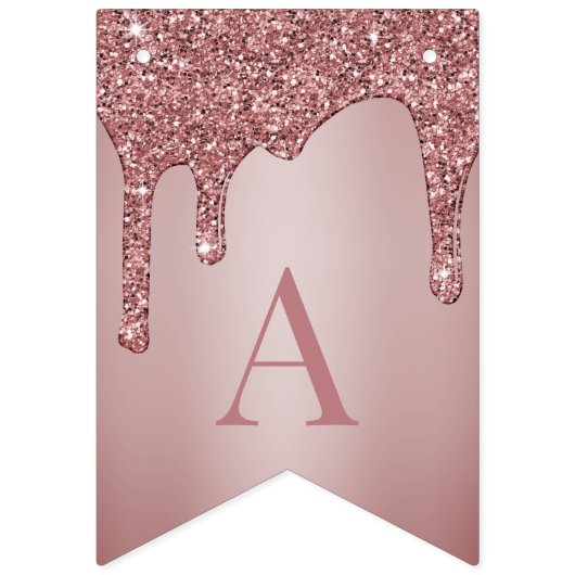 Rose Gold Sparkle Glitzer Tropfen Monogram Geburts Wimpelkette (Dritte Fahne)