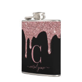 Rose Gold Sparkle Glitzer Tropfen Monogramm auf Sc Flachmann (Links)