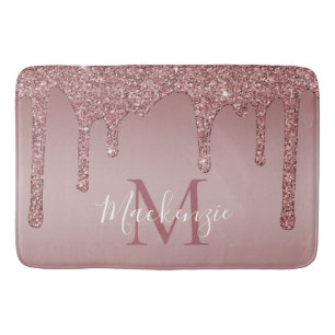 Rose Gold Sparkle Glitzer Tropfen Monogramm Badematte