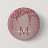 Rose Gold Sparkle Glitzer Tropfen Monogramm Button (Vorderseite)