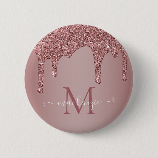 Rose Gold Sparkle Glitzer Tropfen Monogramm Button (Vorderseite)