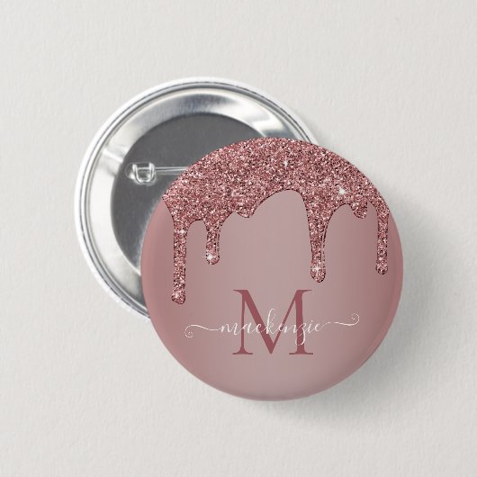 Rose Gold Sparkle Glitzer Tropfen Monogramm Button (Vorne & Hinten)