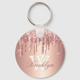 Rose Gold Sparkle Glitzer Tropfen Monogramm erste Schlüsselanhänger