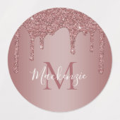 Rose Gold Sparkle Glitzer Tropfen Monogramm Etiketten (Design 1)