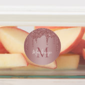Rose Gold Sparkle Glitzer Tropfen Monogramm Etiketten (Befestigt)