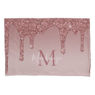 Rose Gold Sparkle Glitzer Tropfen Monogramm Kissenbezug