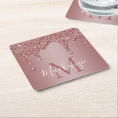 Rose Gold Sparkle Glitzer Tropfen Monogramm Rechteckiger Pappuntersetzer (angewinkelt)