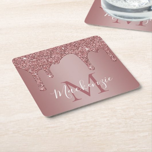 Rose Gold Sparkle Glitzer Tropfen Monogramm Rechteckiger Pappuntersetzer (angewinkelt)