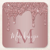 Rose Gold Sparkle Glitzer Tropfen Monogramm Rechteckiger Pappuntersetzer (Vorderseite)