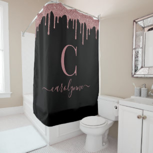 Rose Gold Sparkle Glitzer Tropfen Monogramm Schw Duschvorhang