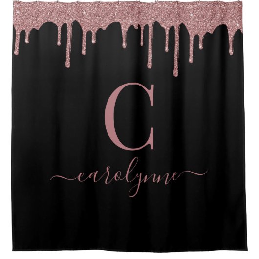 Rose Gold Sparkle Glitzer Tropfen Monogramm | Schw Duschvorhang (Vorderseite)