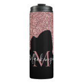 Rose Gold Sparkle Glitzer Tropfen Monogramm Schwar Thermosbecher (Vorderseite)