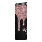 Rose Gold Sparkle Glitzer Tropfen Monogramm Schwar Thermosbecher (Nach links gedreht)
