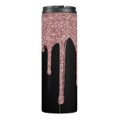Rose Gold Sparkle Glitzer Tropfen Monogramm Schwar Thermosbecher (Rückseite)