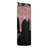 Rose Gold Sparkle Glitzer Tropfen Monogramm Schwar Thermosbecher (Nach rechts gedreht)