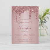 Rose Gold Sparkle Glitzer Tropfen Quinceañera Einladung (Stehend Vorderseite)