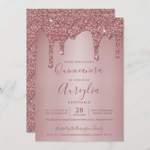 Rose Gold Sparkle Glitzer Tropfen Quinceañera Einladung