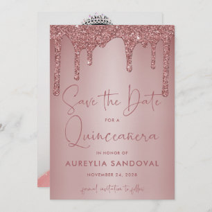 Rose Gold Sparkle Glitzer Tropfen Quinceañera Save The Date
