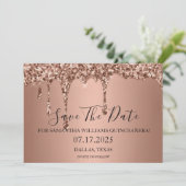 Rose Gold Sparkle Glitzer Tropfen Quinceanera Save The Date (Stehend Vorderseite)