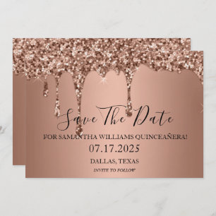 Rose Gold Sparkle Glitzer Tropfen Quinceanera Save The Date