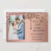 Rose Gold Sparkle Glitzer Tropfen Rosa Hochzeit Save The Date (Vorderseite)