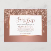 Rose Gold Sparkle Glitzer Tropfen Save the Date Postkarte (Vorderseite)