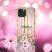 Rose Gold Sparkle Gold Streifen mit Blume Case-Mate iPhone Hülle