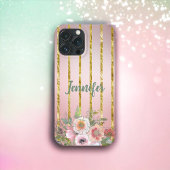 Rose Gold Sparkle Gold Streifen mit Blume Case-Mate iPhone Hülle
