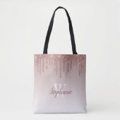Rose Gold Sparkle Imitate Glitzer Monogram Tasche (Vorderseite)