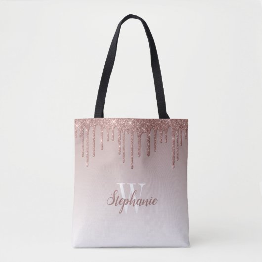 Rose Gold Sparkle Imitate Glitzer Monogram Tasche (Vorderseite)