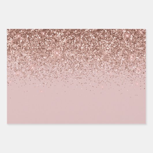 Rose Gold Sparkle Imitats Glitzer Geschenkpapier Set (Vorderseite)