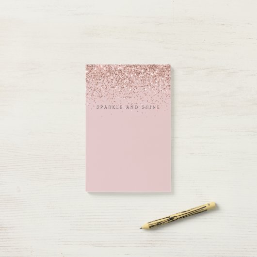Rose Gold Sparkle Imitats Glitzer Post-it Klebezettel (Auf Schreibtisch)