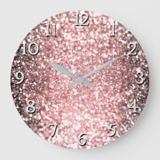Rose Gold Sparkle Lights Girls Glittery Sparkly Große Wanduhr (Vorderseite)