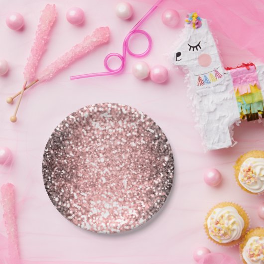 Rose Gold Sparkle Lights Girls Glittery Sparkly Pappteller (Party)