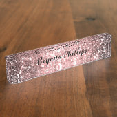 Rose Gold Sparkle Lights Glitzer Funkelnd Schönhei Namensplakette (Seite)